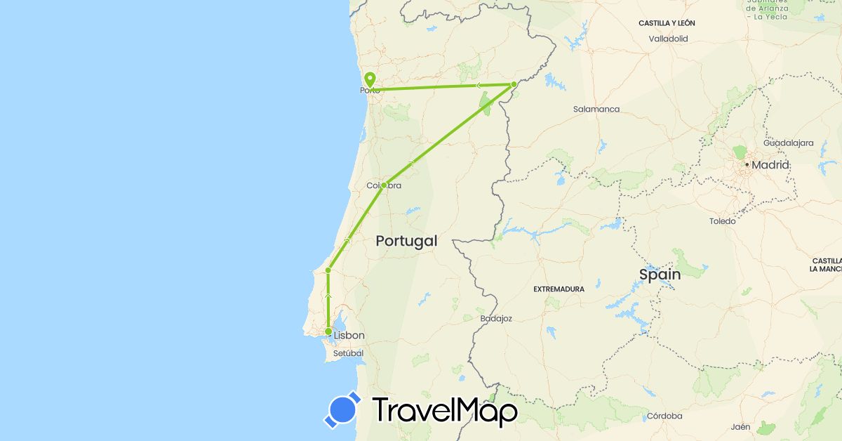 TravelMap itinerary: electric vehicle in Portugal (Europe)