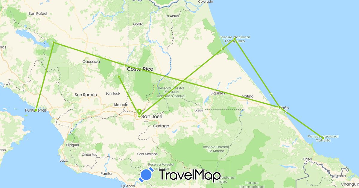 TravelMap itinerary: electric vehicle in Costa Rica (North America)