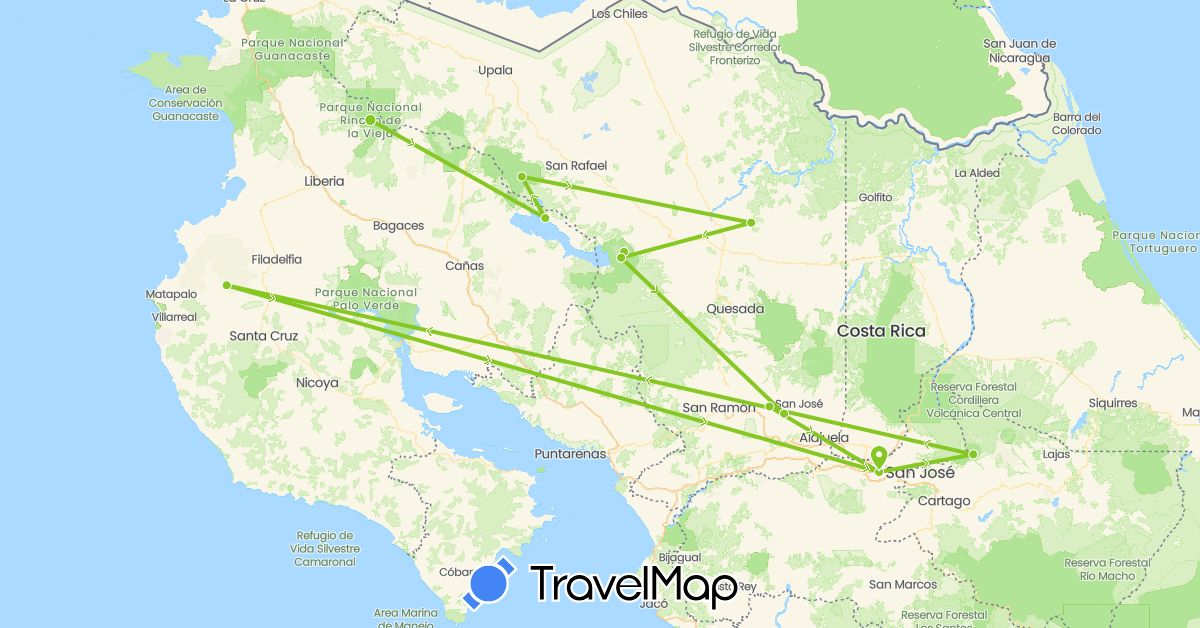 TravelMap itinerary: electric vehicle in Costa Rica (North America)